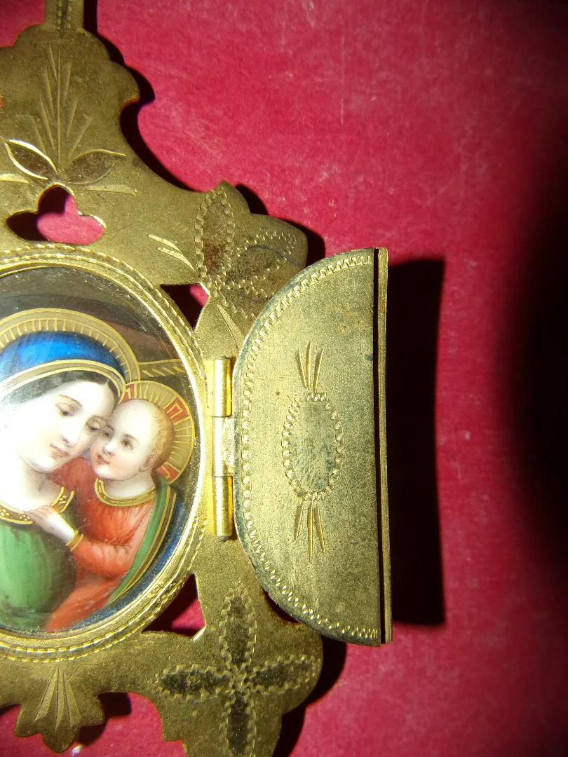 Copper Oratory, Virgin And Child, Porcelain, 19th Century.