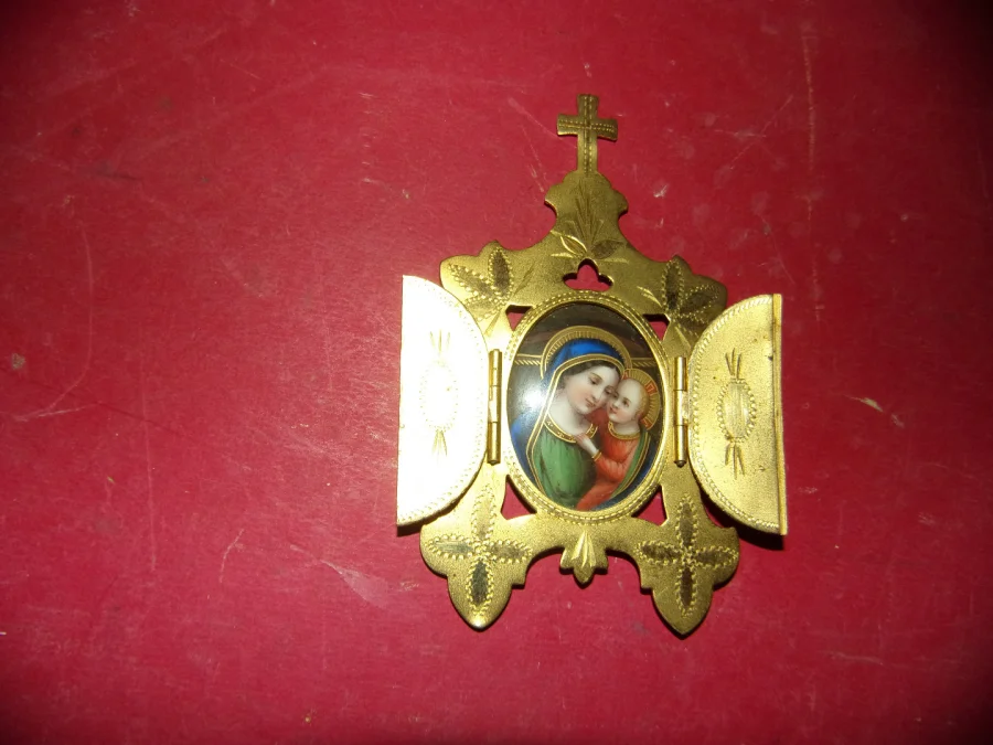 Copper Oratory, Virgin And Child, Porcelain, 19th Century.