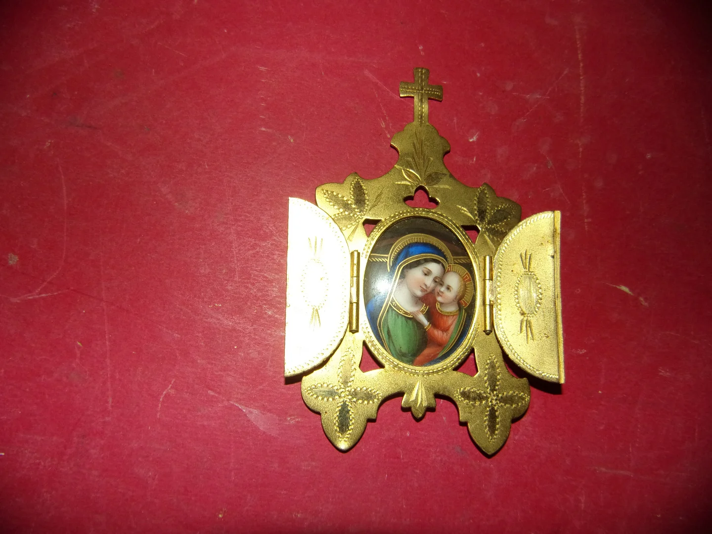 Copper Oratory, Virgin And Child, Porcelain, 19th Century.
