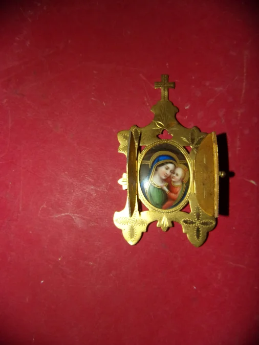 Copper Oratory, Virgin And Child, Porcelain, 19th Century.