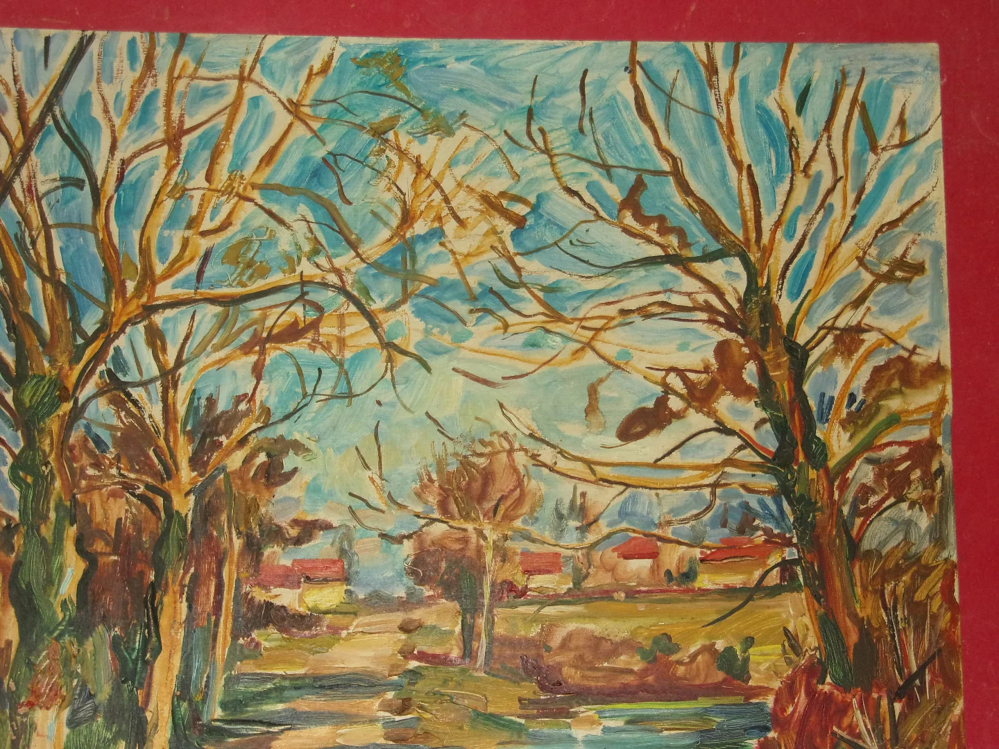 Paysage aux Volailles,  grand tableau d'Aimet Vallat époque 20 ème.