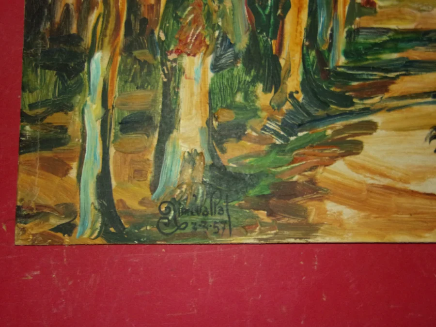 Paysage aux Volailles,  grand tableau d'Aimet Vallat époque 20 ème.