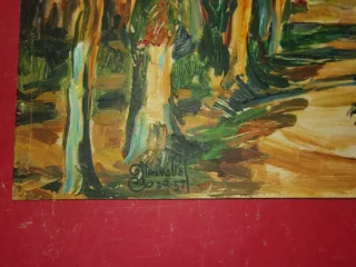 Landscape With Poultry, Large Painting By Aimet Vallat, 20th Century.