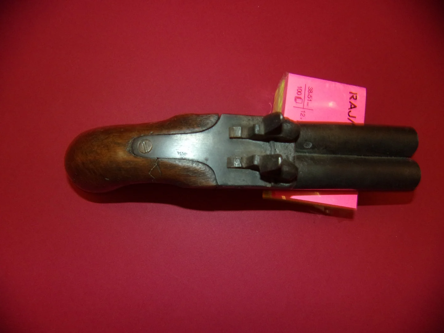 Pistolet percussion à double canon, époque 19ème.