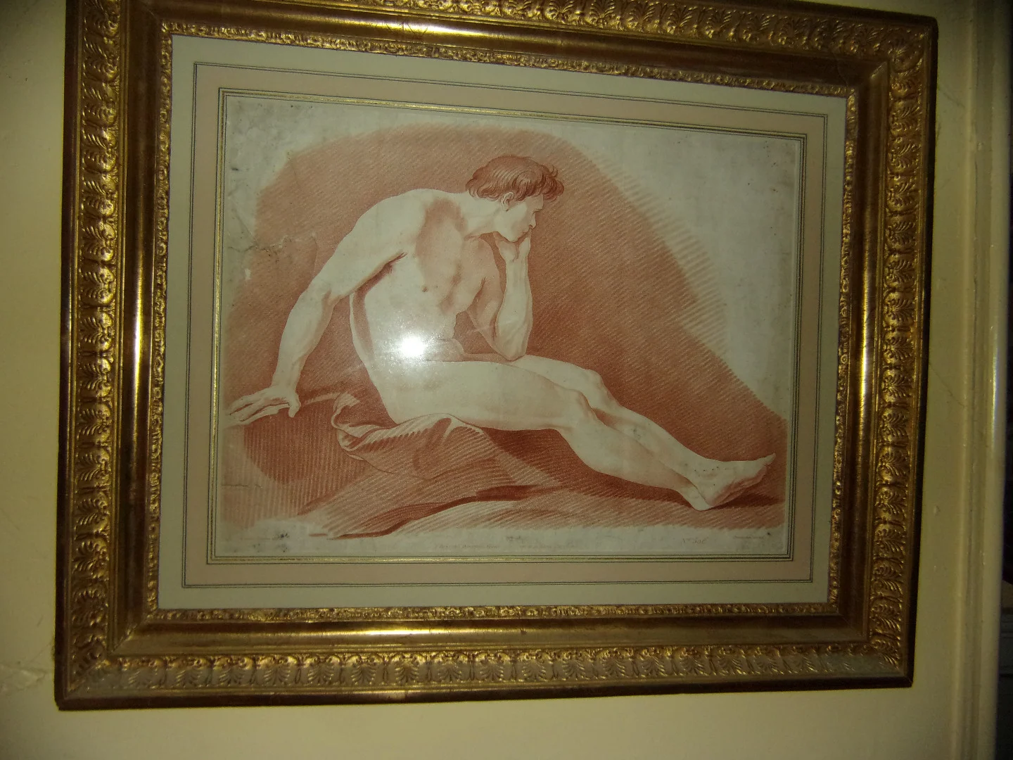 Male Nude, Sanguine Drawing, 19th Century.
