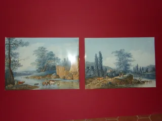 Pair Of Watercolors From The Late 18th Century, Lively Pastoral Landscapes.