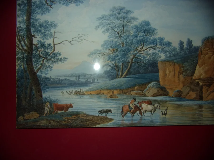 Paire d'aquarelles époque fin  18ème, Paysages pastoraux animés.
