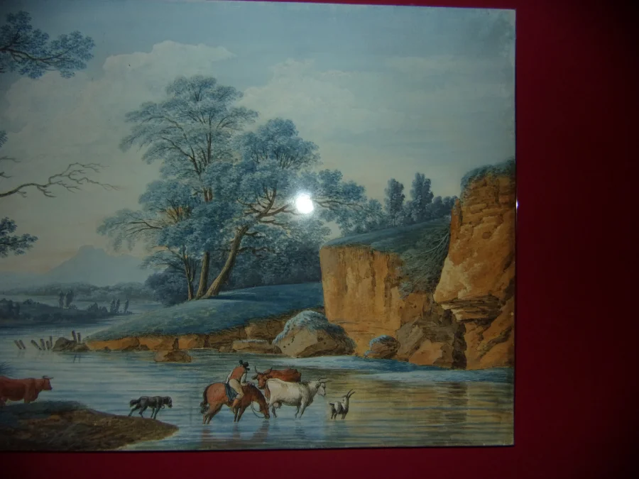 Paire d'aquarelles époque fin  18ème, Paysages pastoraux animés.