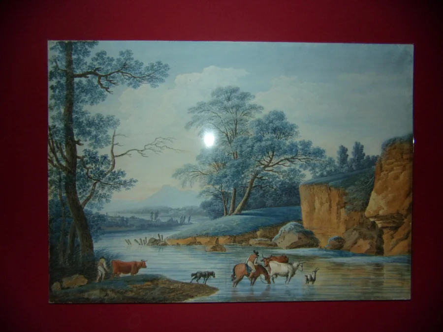 Paire d'aquarelles époque fin  18ème, Paysages pastoraux animés.