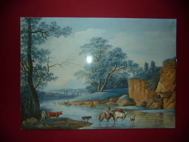 Paire d'aquarelles époque fin  18ème, Paysages pastoraux animés.