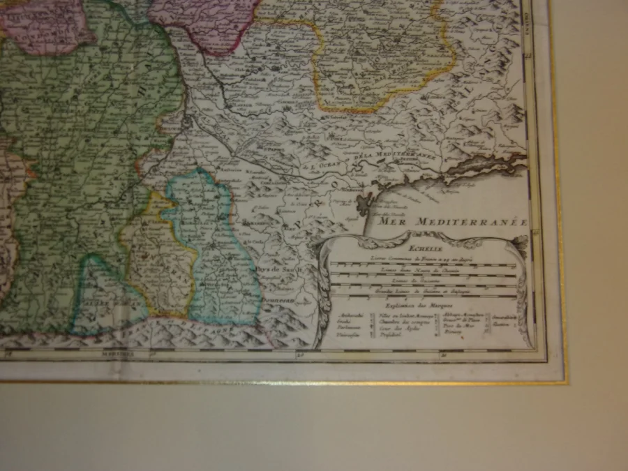 Grande Carte Géographique de l'Aquitaine de Johann Baptist Homann, époque 17 ème.
