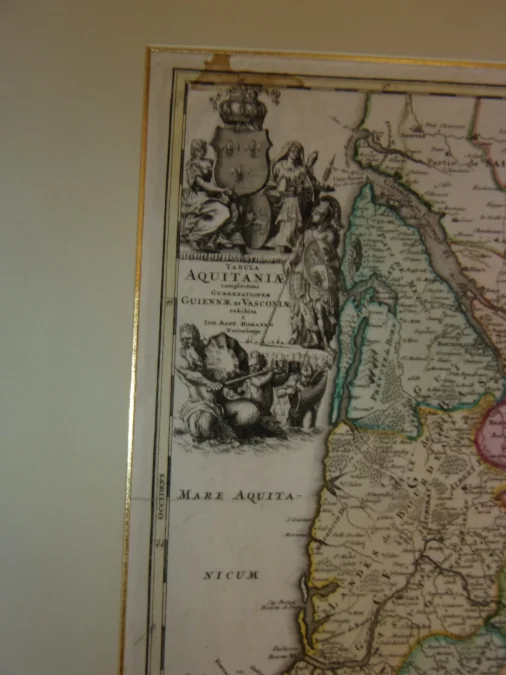 Grande Carte Géographique de l'Aquitaine de Johann Baptist Homann, époque 17 ème.