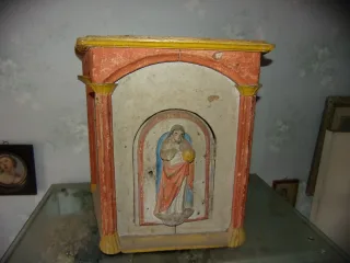 Polychrome Wooden Tabernacle, Christ Salvador Mundi, 18th Century.