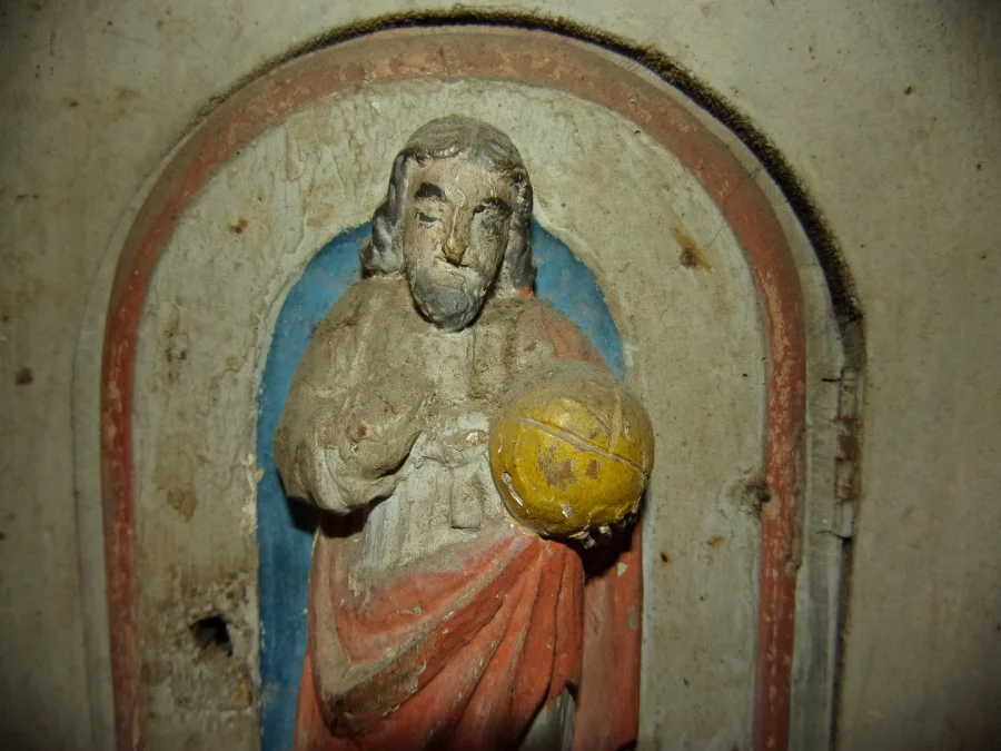 Polychrome Wooden Tabernacle, Christ Salvador Mundi, 18th Century.