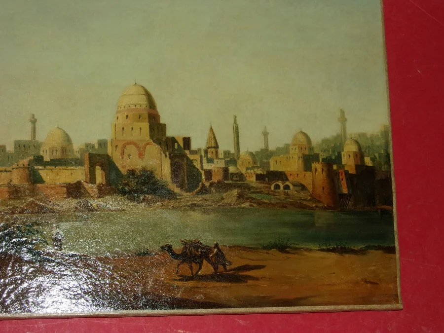 Ville Orientale animée, tableau époque 19 ème.