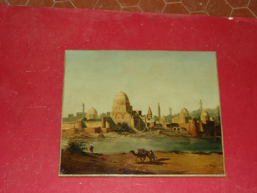 Ville Orientale animée, tableau époque 19 ème.