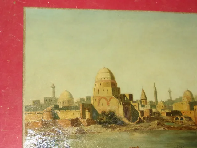 Ville Orientale animée, tableau époque 19 ème.