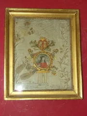 Convent Painting In Paperolles; Medallion Of Saint, Late 18th Century.