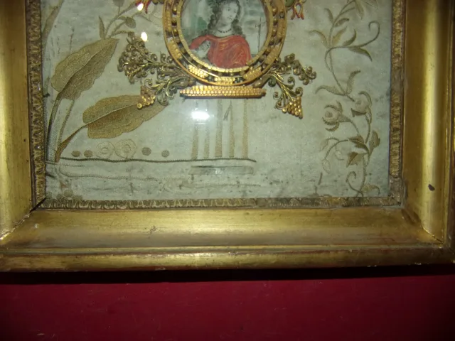 Convent Painting In Paperolles; Medallion Of Saint, Late 18th Century.