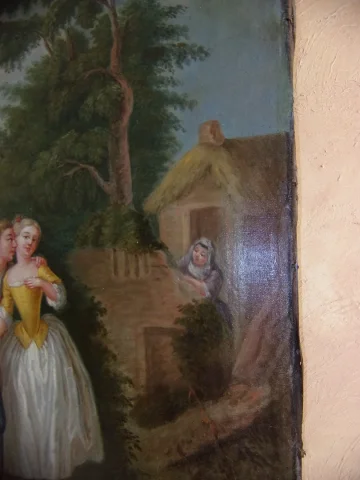 Scène Galante, Large Oil On Canvas From The 18th Century.