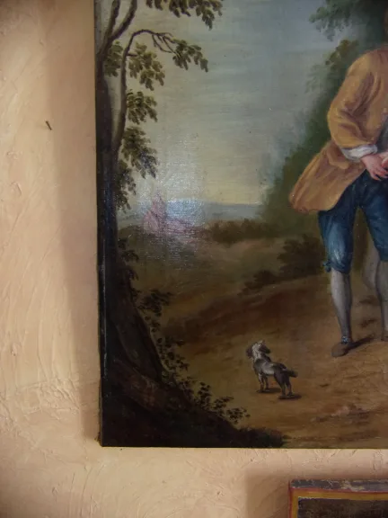 Scène Galante, Large Oil On Canvas From The 18th Century.