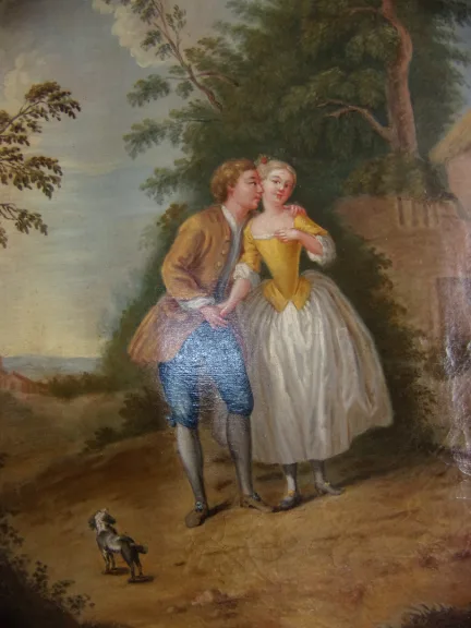 Scène Galante, Large Oil On Canvas From The 18th Century.