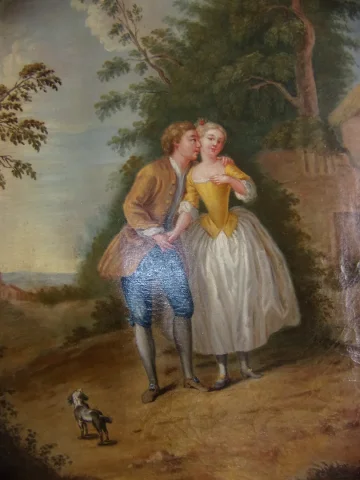 Scène Galante, Large Oil On Canvas From The 18th Century.
