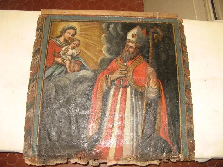 Peinture 17ème recto-verso, Vierge avec l'enfant.