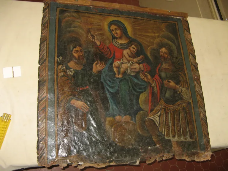 Peinture 17ème recto-verso, Vierge avec l'enfant.