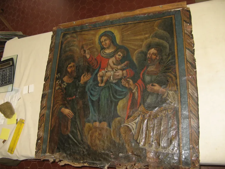 Peinture 17ème recto-verso, Vierge avec l'enfant.