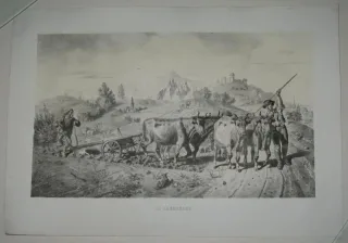 Paysage le " le labourage", lithographie, époque 19ème