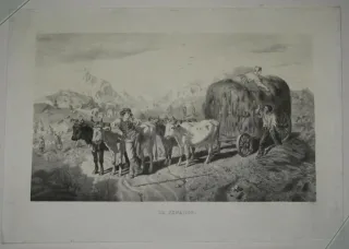 Paysage de Fenaison, lithographie époque 19ème
