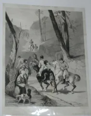 Scène de chasse à courre, lithographie époque 19ème.