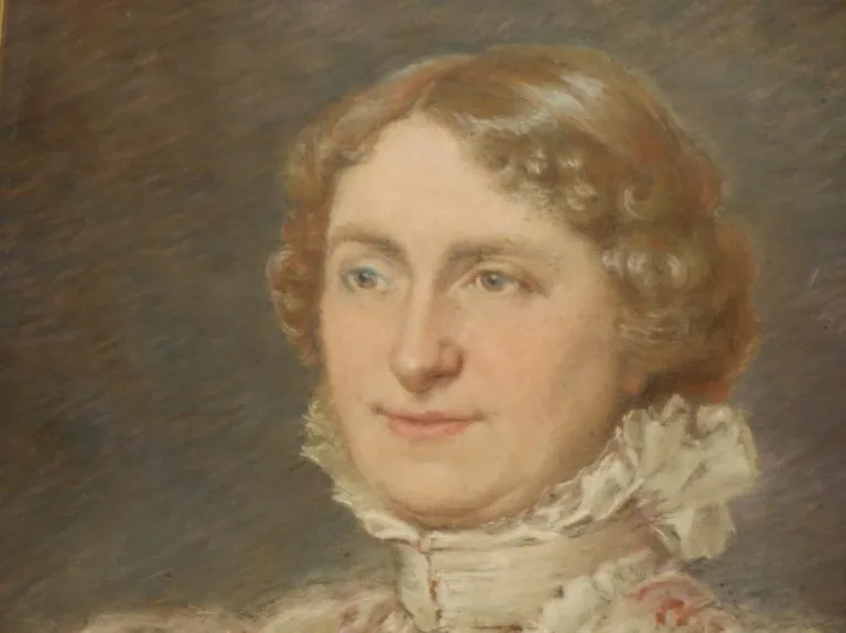 Pastel de femme avec cadre, époque 19ème.