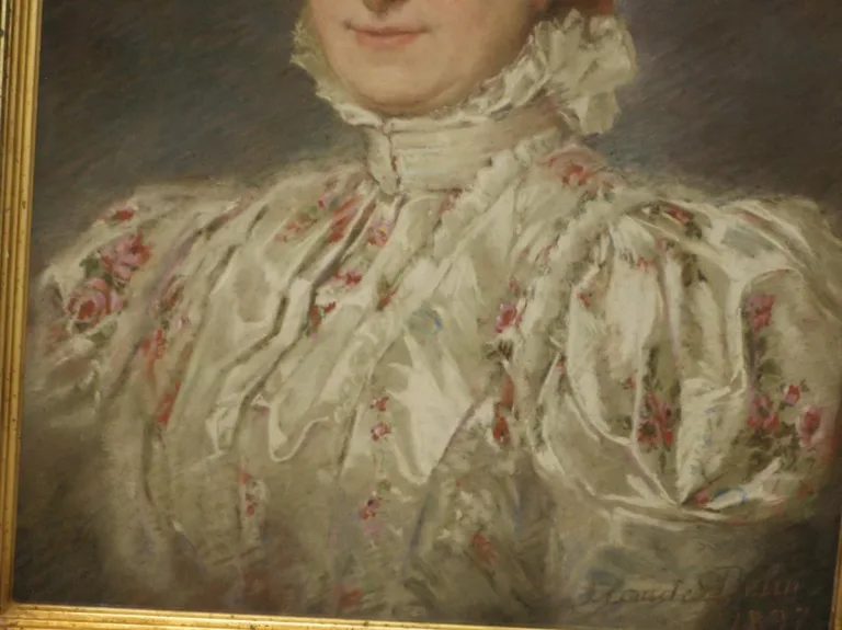 Pastel de femme avec cadre, époque 19ème.