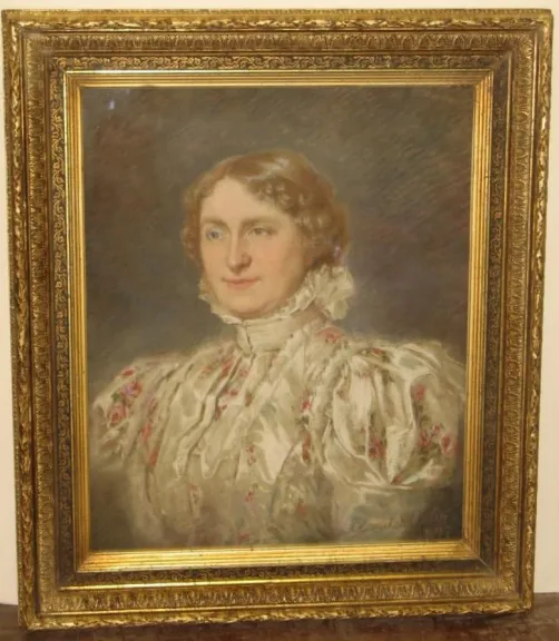 Pastel de femme avec cadre, époque 19ème.