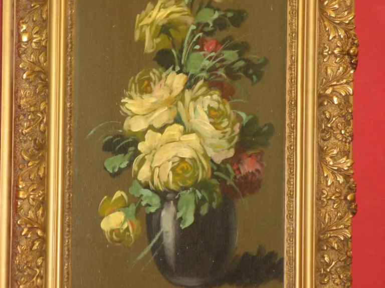 Blumenstrauß, peinture à l'huile sur bois, époque 20ème.