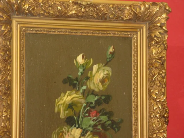 花束de fleurs、祝祭àl'huile sur bois、époque20ème。