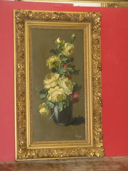 Blumenstrauß, peinture à l'huile sur bois, époque 20ème.