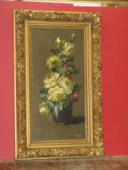 Blumenstrauß, peinture à l'huile sur bois, époque 20ème.