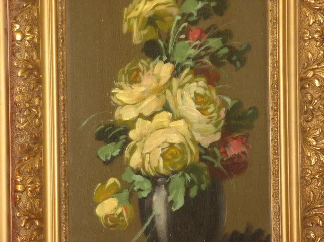 花束de fleurs、祝祭àl'huile sur bois、époque20ème。