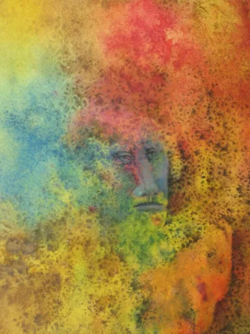 interprétation fantastique d'un rêve, aquarelle époque 20ème.