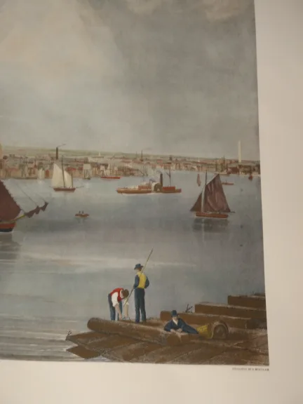 Port de Boston, Gravure Anglaise époque 20 ème.