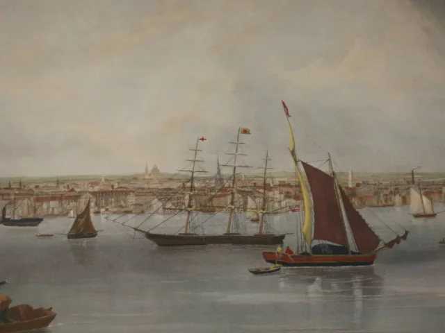 Port de Boston, Gravure Anglaise époque 20 ème.