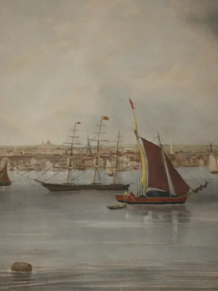 Port de Boston, Gravure Anglaise époque 20 ème.