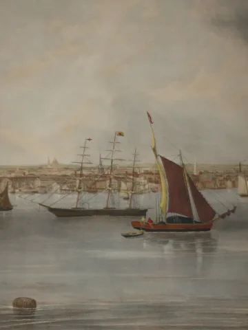 Port de Boston, Gravure Anglaise époque 20 ème.