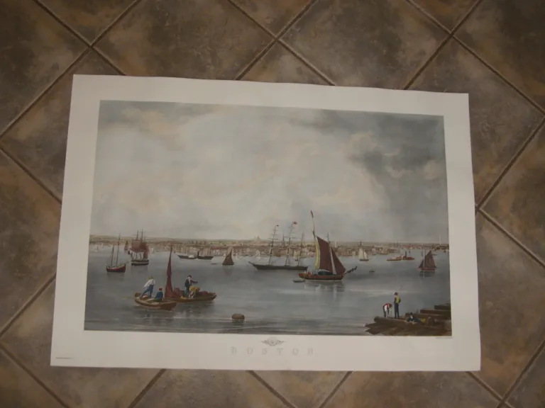 Port de Boston, Gravure Anglaise époque 20 ème.
