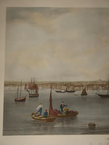 Port de Boston, Gravure Anglaise époque 20 ème.