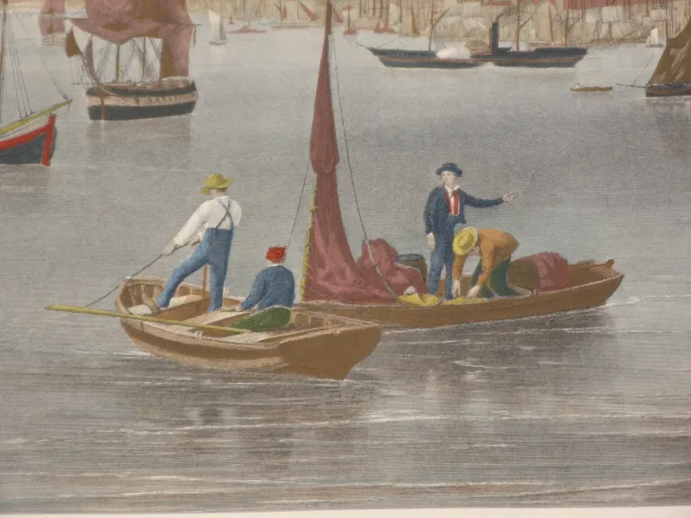 Port de Boston, Gravure Anglaise époque 20 ème.