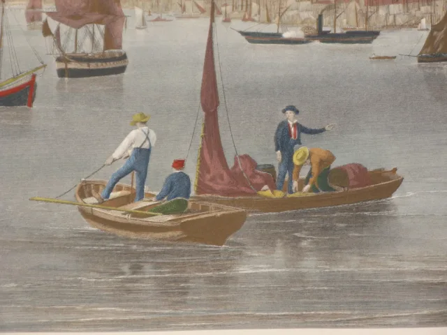 Port de Boston, Gravure Anglaise époque 20 ème.